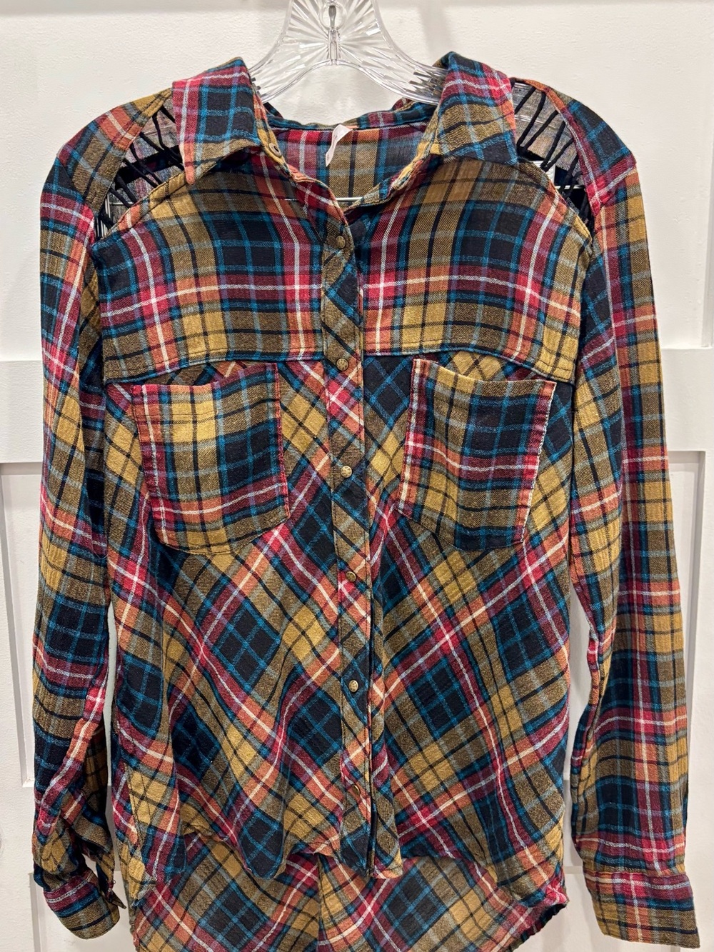Free People Plaid Shirt in Mustard, Teal & Burgundy